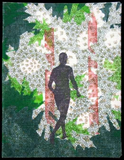 silhouette of male figure over abstract background