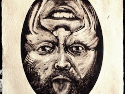 monoprint of faces in an oval